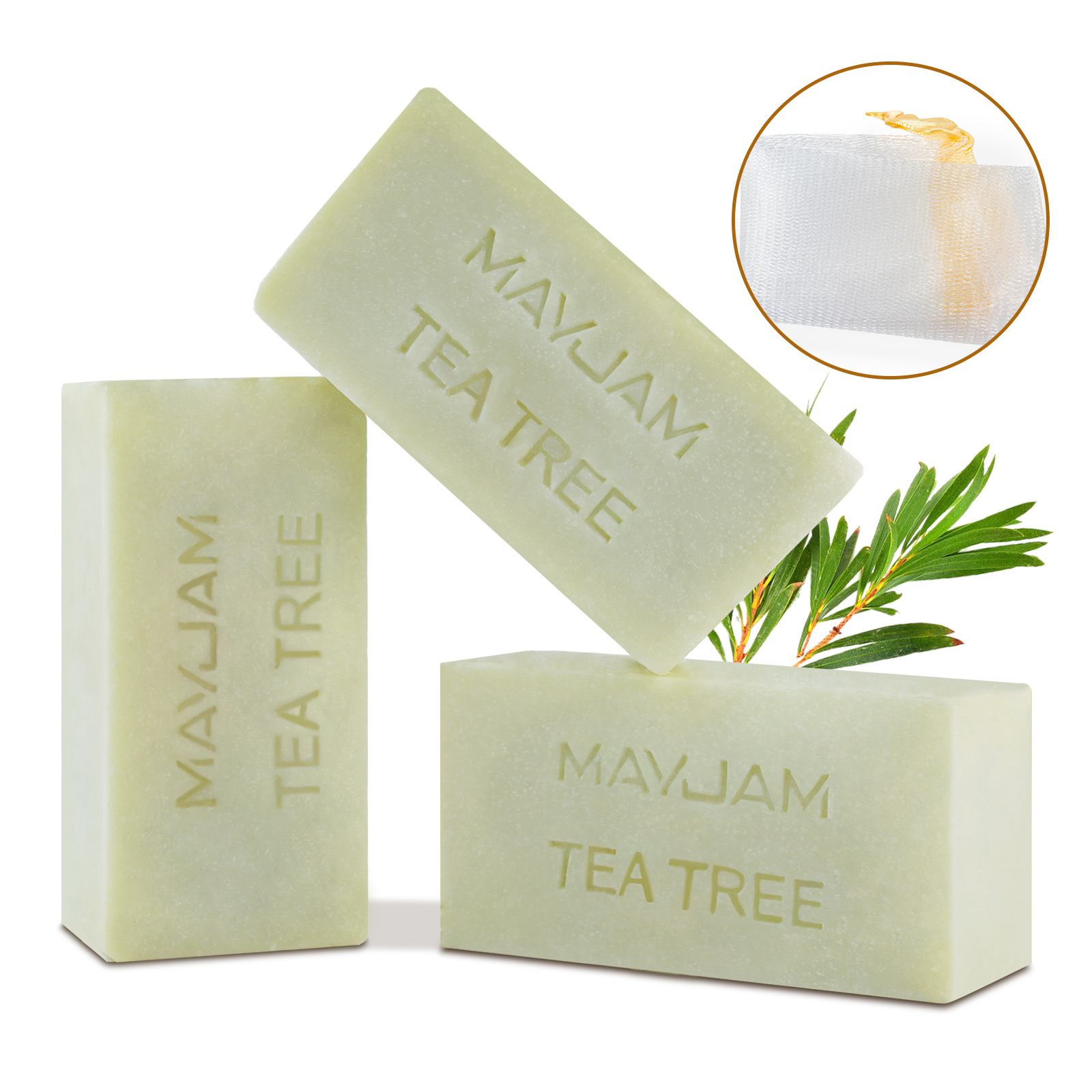 MAYJAM 3 Pack Natural Soap Bar, Natural Botanical Bar Soap with Vitamin E, Pure Plant Oil Bath Soap for Body Face Fights Acne, Tinea, Ringworm, Skin Itch Irritation and Prevents Breakouts
